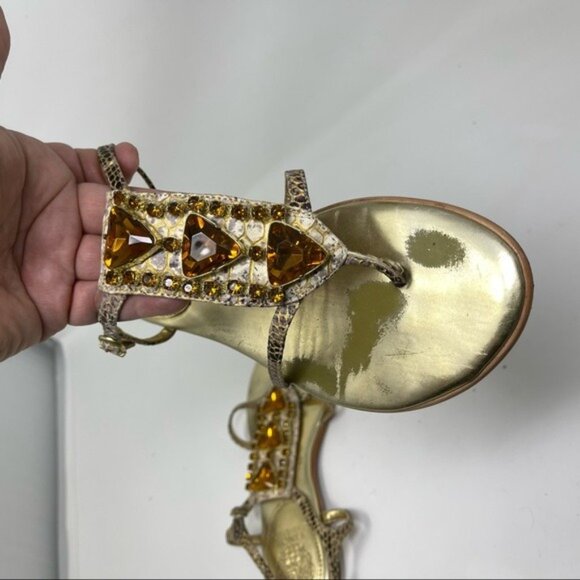 Vince Camuto VC-AMI Sandals in 7.5 snakeskin gold amber rhinestones - Picture 9 of 13